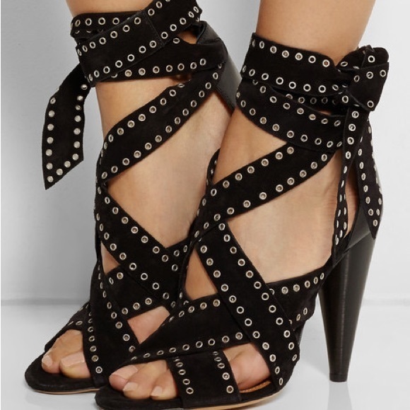 Isabel Marant. Eyelet Suede Anaid Cross Strap Wrap Around Sandals - Picture 6 of 11